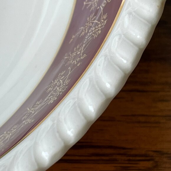 Sovereign Potters Canada Serving Bowl 22K Gold Burgundy Rim Rose - Picture 6 of 11